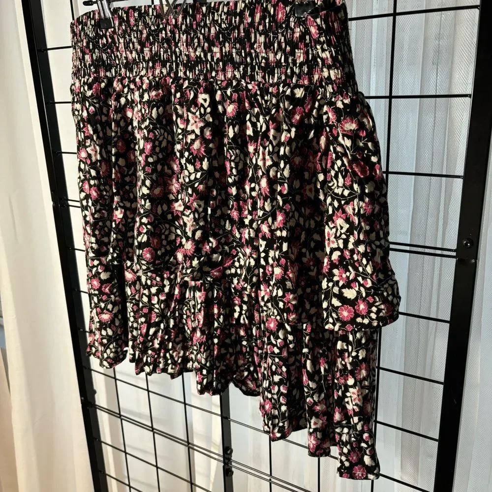 Lane Bryant Ditsy Floral Black and Pink Ruffled Skirt EUC